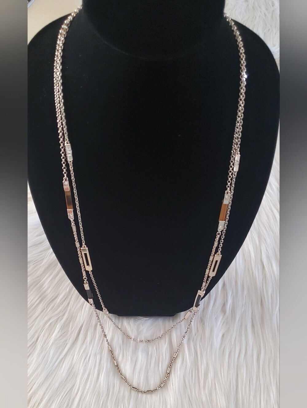 White House Black Market Layered Station Necklace Black Brown Enamel Rhinestone